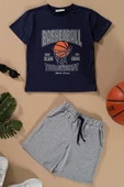 Basketboll Baskılı Lacivert Tshirt Şort Takım - 1