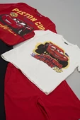 4'lü McQueen Baskılı Tshirt Şort Pantolon Kırmızı Takım - 5