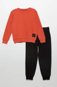 Etiket Detaylı Sweatshirt Jogger Turuncu Alt Üst Takım - 1
