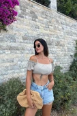 Omuzdan Baglamalı Crop Bluz - 3