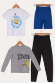 4'lü Sünger Bob Baskılı Tshirt Şort Pantolon Takım - 1
