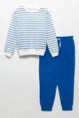Çizgili Sweatshirt Jogger Saks Alt Üst Takım - 1