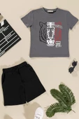 Kaplan Baskılı Tshirt Şort Antrasit Takım - 1
