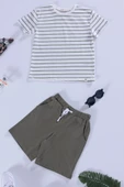 Çizgili Tshirt Şort Yeşil Takım thumbnail 1