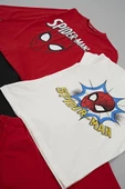 4'lü SPİDER-MAN Baskılı Tshirt Şort Pantolon Kırmızı Takım - 6