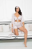 6'lı Sabahlıklı Taş Saten Pijama Şort Takımı - 4