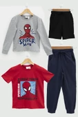 4'lü SPİDER-MAN Tshirt Şort Pantolon Takım - 1