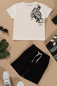 Kaplan Baskılı Siyah Tshirt Şort Takım thumbnail 1