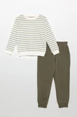 Çizgili Sweatshirt Jogger Yeşil Alt Üst Takım thumbnail 1