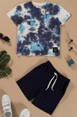 Batik Yıkamalı Lacivert Tshirt Şort Takım - 1
