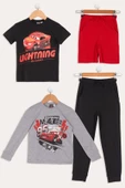 4'lü McQueen Baskılı Tshirt Şort Pantolon Siyah Takım - 1