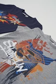 4'lü Süper Man Baskılı Lacivert Tshirt Şort Pantolon Takım - 4
