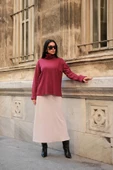 Kol Detaylı Balıkcı Yaka Boğazlı Bordo Bluz - 4