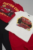 4'lü McQueen Baskılı Tshirt Şort Pantolon Kırmızı Takım - 3