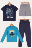 4'lü Batman Baskılı Lacivert Tshirt Şort Pantolon Takım - 1