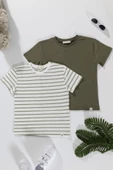 2'li Cizgili Yeşil Beyaz Tshirt - 1
