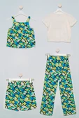 4'lü Tshirt Bluz Pantolon Şort Yeşil Takım - 2