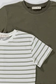 2'li Cizgili Yeşil Beyaz Tshirt - 2