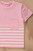 Çizgili Garnili Cepli Pembe Tshirt Şort Takım thumbnail 2