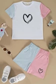 Kalp Baskılı Pembe Tshirt Şort Takım thumbnail 1