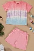 Batik Yıkamalı Pembe Tshirt Şort Takım - 1