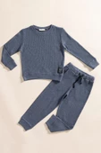 2'li Pamuk Waffle Sweat Jogger İndigo Alt Üst Takım - 1
