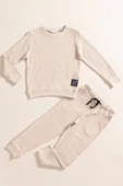 2'li Pamuk Waffle Sweat Jogger Taş Alt Üst Takım - 1