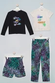 4'lü Batik Tshirt Pantolon Şort Siyah Takım - 1
