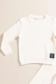 2'li Pamuk Waffle Sweat Jogger Ekru Alt Üst Takım - 2