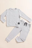 2'li Pamuk Waffle Sweat Jogger Açık Gri Alt Üst Takım - 1