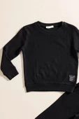 2'li Pamuk Waffle Sweat Jogger Siyah Alt Üst Takım - 2