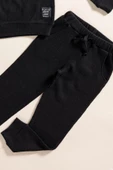 2'li Pamuk Waffle Sweat Jogger Siyah Alt Üst Takım - 3