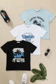 3'lü Safari Baskılı Siyah Beyaz Mavi Tshirt - 1