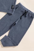 2'li Pamuk Waffle Sweat Jogger İndigo Alt Üst Takım - 3