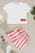 Love Nakışlı Kırmızı Beyaz Çizgili Şort Alt Üst Takım thumbnail 1