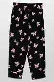 Kelebek Baskılı Doğal Viskon Siyah Pijama Takımı - 3