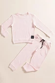 2'li Pamuk Waffle Sweat Jogger Pembe Alt Üst Takım thumbnail 1