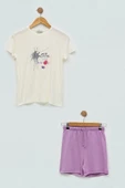 4'lü You Çicek Baskılı Lila Pijama Takım - 4