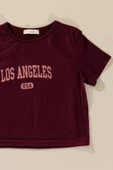 3'lü Los Angeles Baskılı Tshirt Atlet Tayt Bordo Takım thumbnail 5