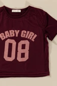 3'lü Baby Girl Baskılı Tshirt Atlet Tayt Bordo Takım thumbnail 3