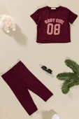 3'lü Baby Girl Baskılı Tshirt Atlet Tayt Bordo Takım thumbnail 6