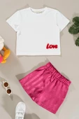 Love Nakışlı Fuşya Beyaz Jakarlı Şort Alt Üst Takım thumbnail 1