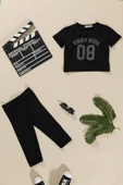 3'lü Baby Girl Baskılı Tshirt Atlet Tayt Siyah Takım thumbnail 6