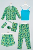 7'li  Biyeli Batik Yeşil Pijama Takımı - 1