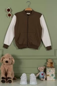 Fermuarlı Garnili Kanguru Cep Kahverengi Kız Çocuk Ceket thumbnail 1