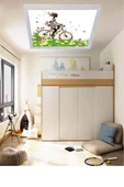 Gökyüzü Panel Bisikletli Kız Genç Odası Led Aydınlatma Avize- 54w Modern Tasarım 60x60 Beyaz Işık Tavan Lambası - 4