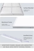 Gökyüzü Panel 60x60 Led Panel, Sıva üstü, 60 watt, led armatür, kendinden kasalı, 6400 K, Beyaz Işık, Tavana Model - 5