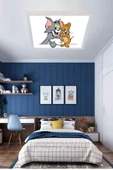 Gökyüzü Panel Yatak Odası Avize Tom Ve Jerry Ledli Avize 54w Beyaz Çerçeveli - 1