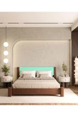 WOODMAN FURNITE & WOOD IRON TROPIC CEVİZ BOYALI TEK VE ÇİFT KİŞİLİK AMERİKAN ÇAMI MASİF AHŞAP KARYOLA TURKUAZ PUF BAŞLIK - 2