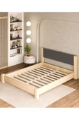 WOODMAN FURNITE & WOOD Iron Natura Parlak Vernikli Tek V Çift Kişilik Amerikan Çamı Masif Ahşap Karyola ANTRASİT Puf Başlık - 6